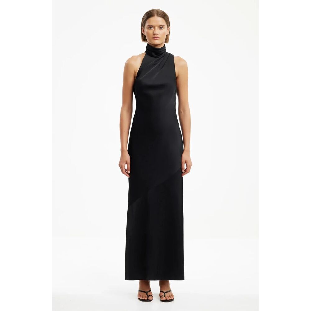 New Significant Other Nadia Black Maxi Tie Neck Dress Size 10